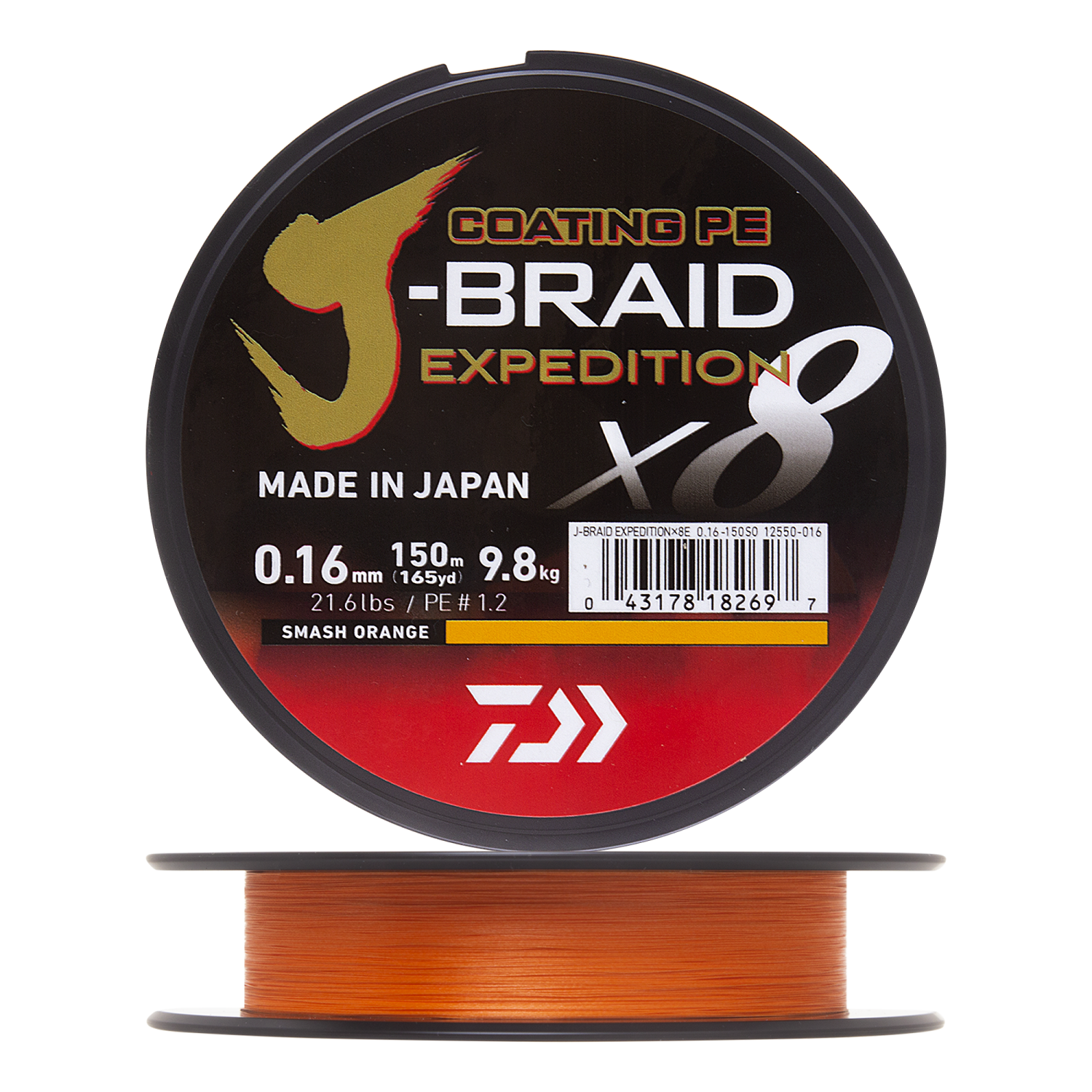 Шнур плетеный Daiwa J-Braid Expedition X8E #1,2 0,16мм 150м (smash orange)