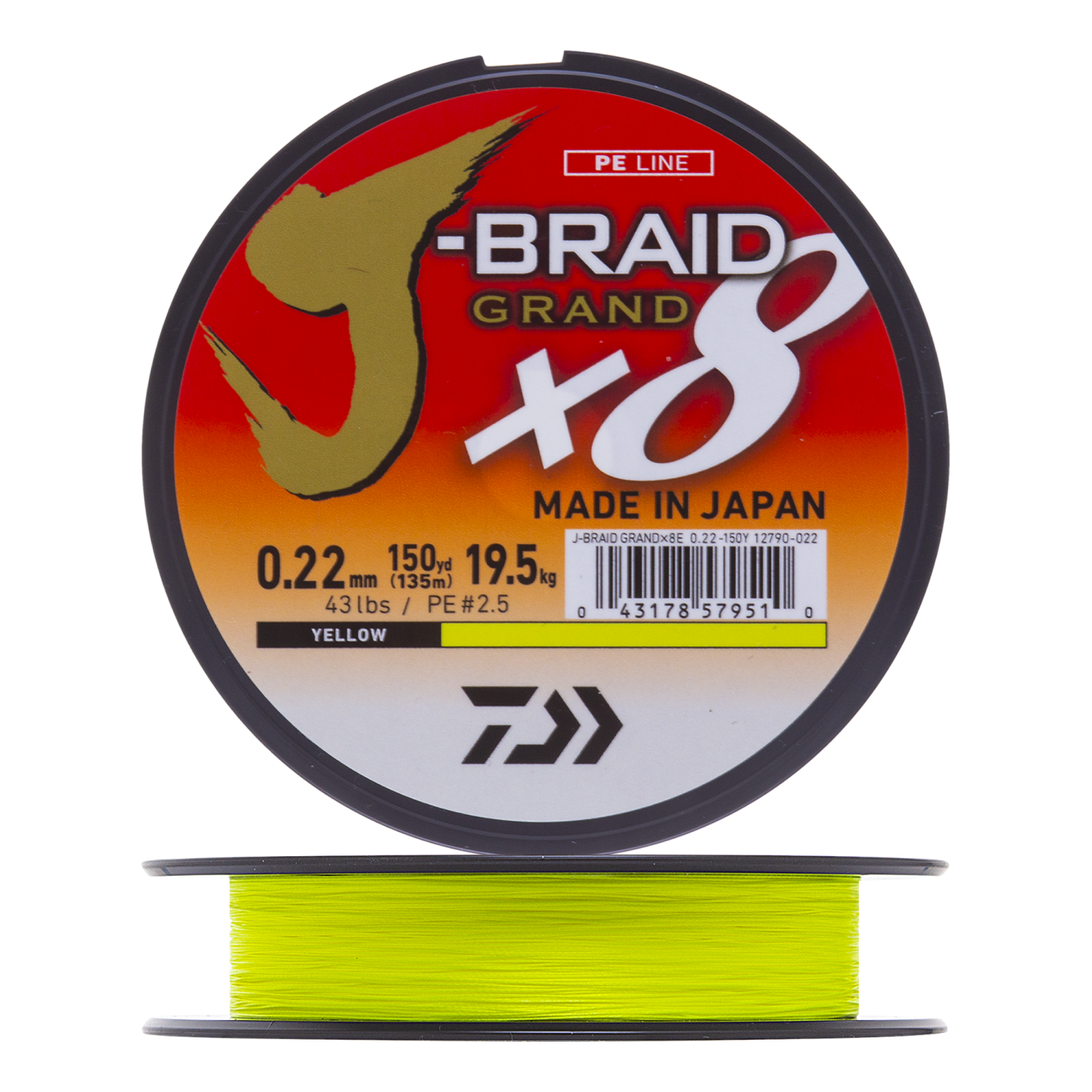 Шнур плетеный Daiwa J-Braid Grand X8 #2,5 0,22мм 135м (yellow)