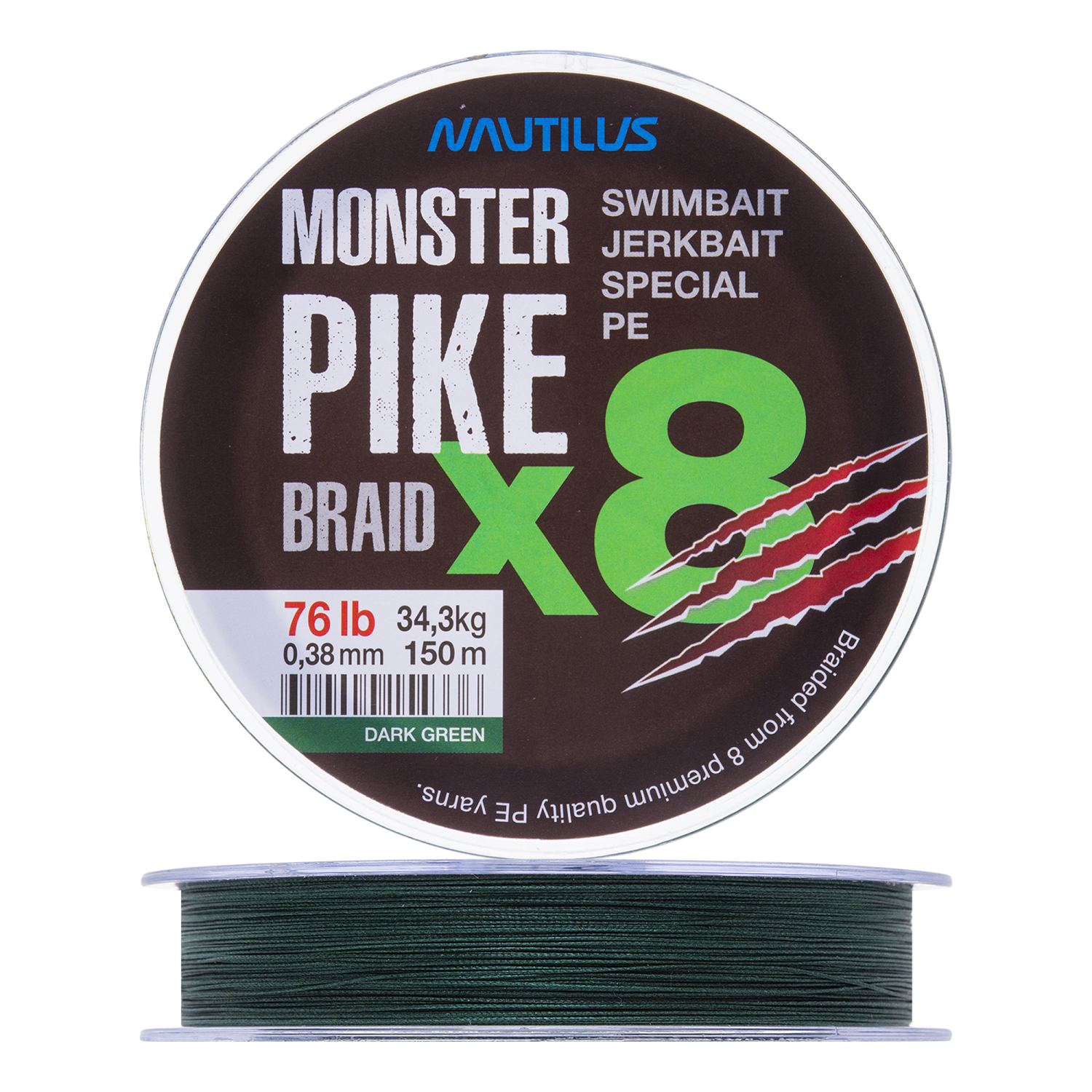 Шнур плетеный Nautilus Monster Pike Braid X8 0,38мм 150м (dark green)