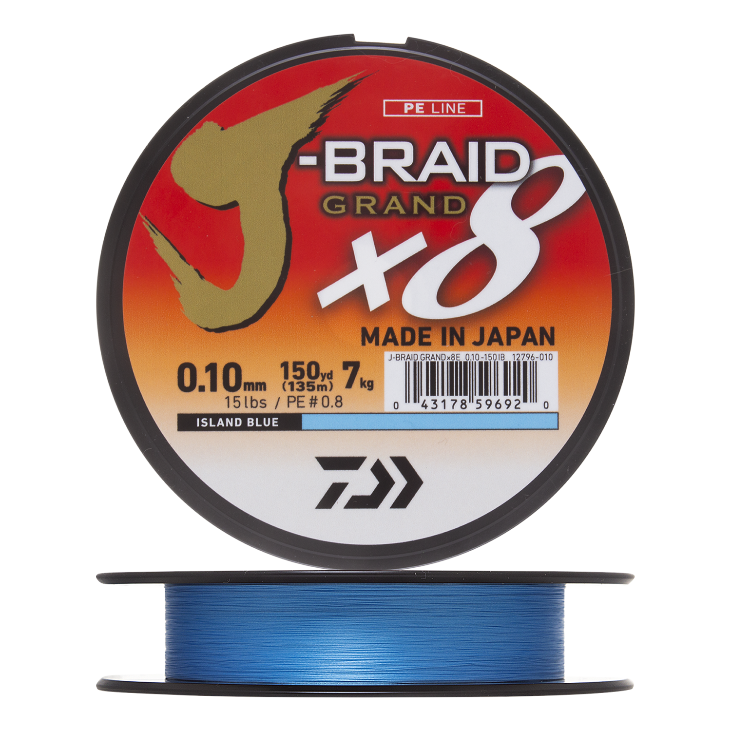 Шнур плетеный Daiwa J-Braid Grand X8E #0,8 0,10мм 135м (island blue)