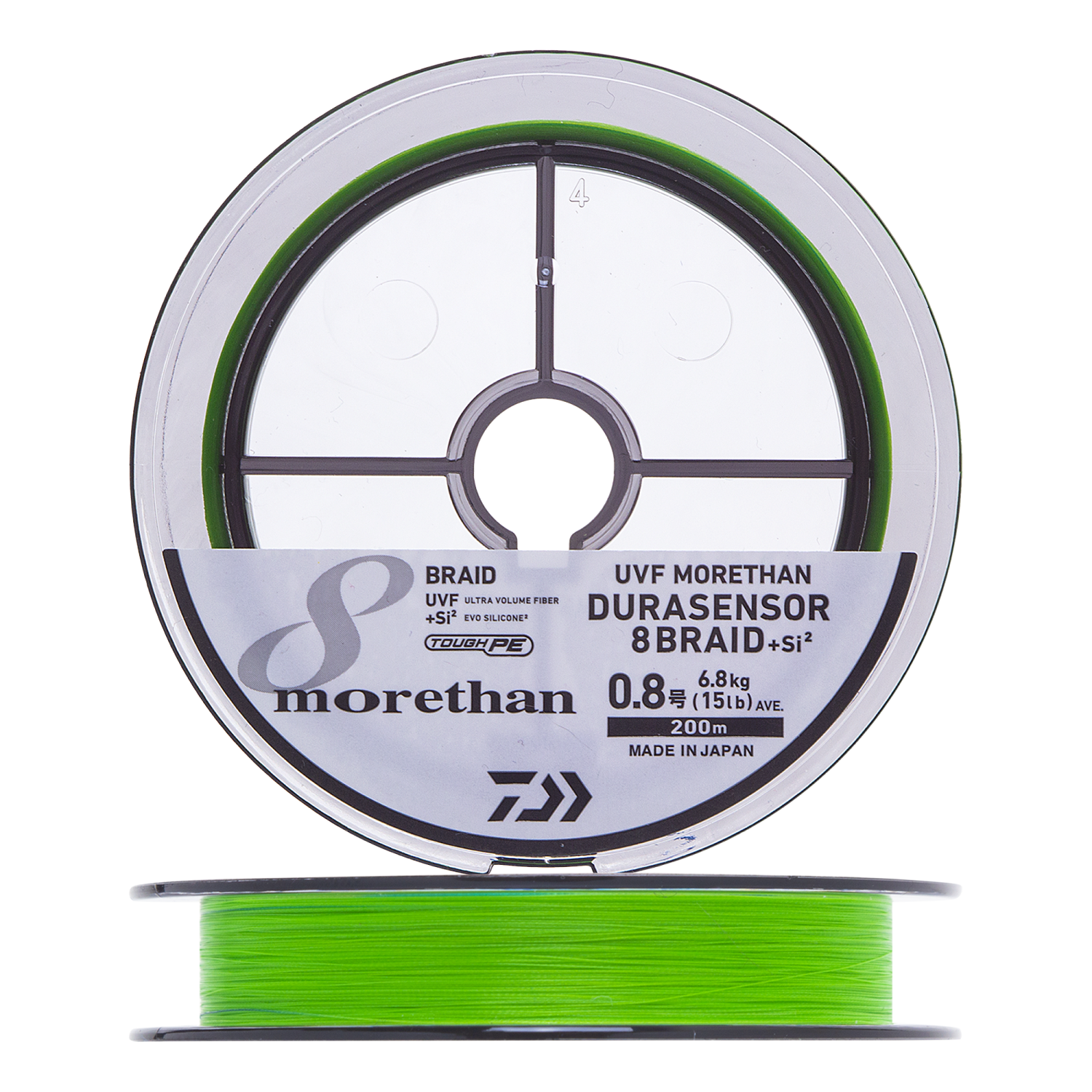 Шнур плетеный Daiwa UVF Morethan Durasensor 8Braid +Si2 #0,8 0,148мм 200м (lime green+marking)