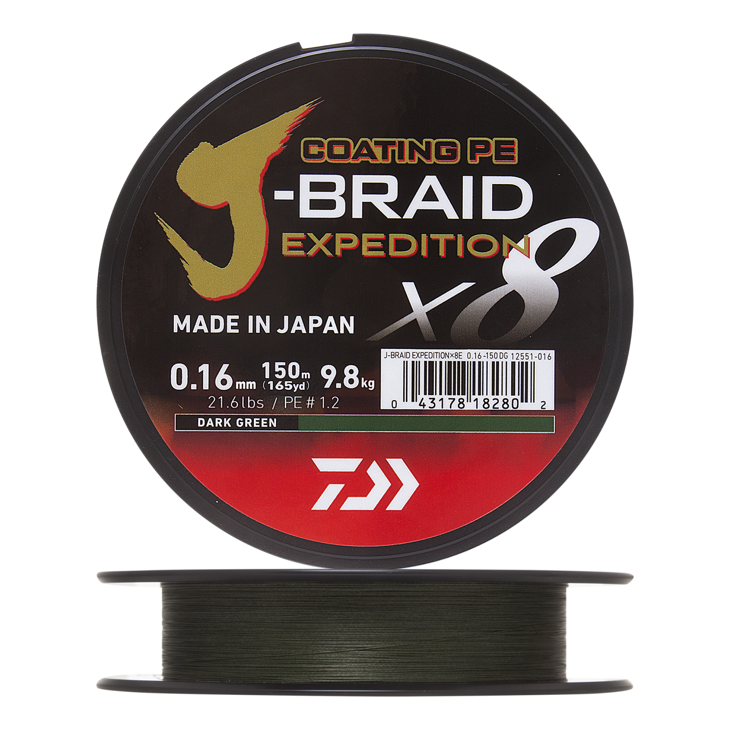 Шнур плетеный Daiwa J-Braid Expedition X8E #1,2 0,16мм 150м (dark green)