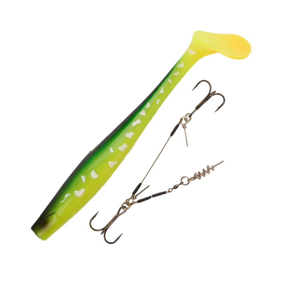 Приманка силиконовая Lucky John 3D BBS Series Kubira Swim Shad 9" + Stinger L #PG26 - 2 рис.