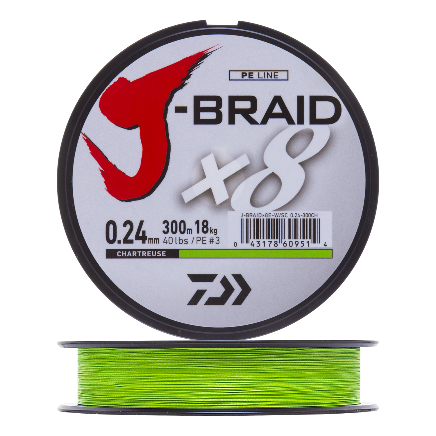 Шнур плетеный Daiwa J-Braid X8E-W/SC + ножницы #3 0,24мм 300м (chartreuse)