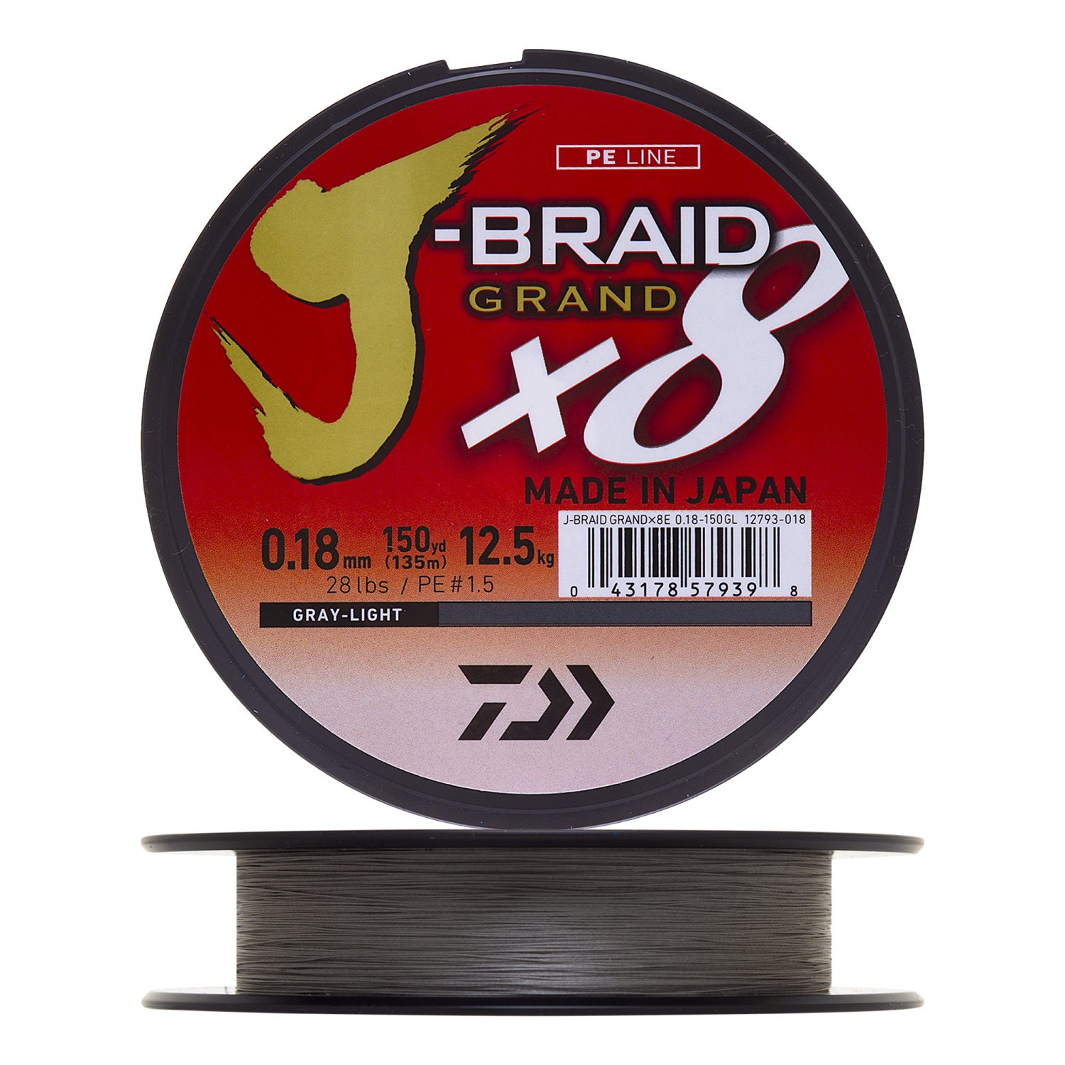 Шнур плетеный Daiwa J-Braid Grand X8 #1,5 0,18мм 135м (gray-light)