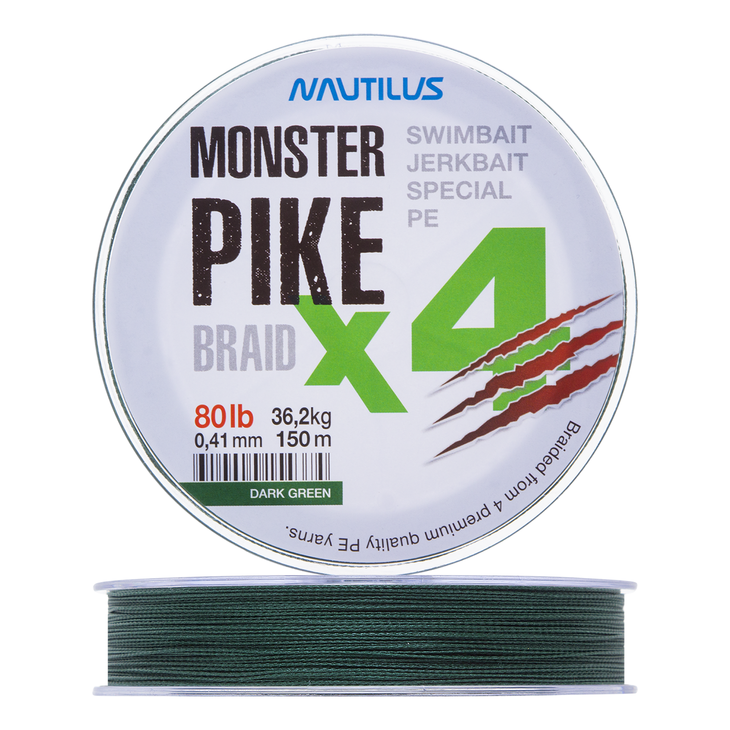 Шнур плетеный Nautilus Monster Pike Braid X4 0,41мм 150м (dark green)