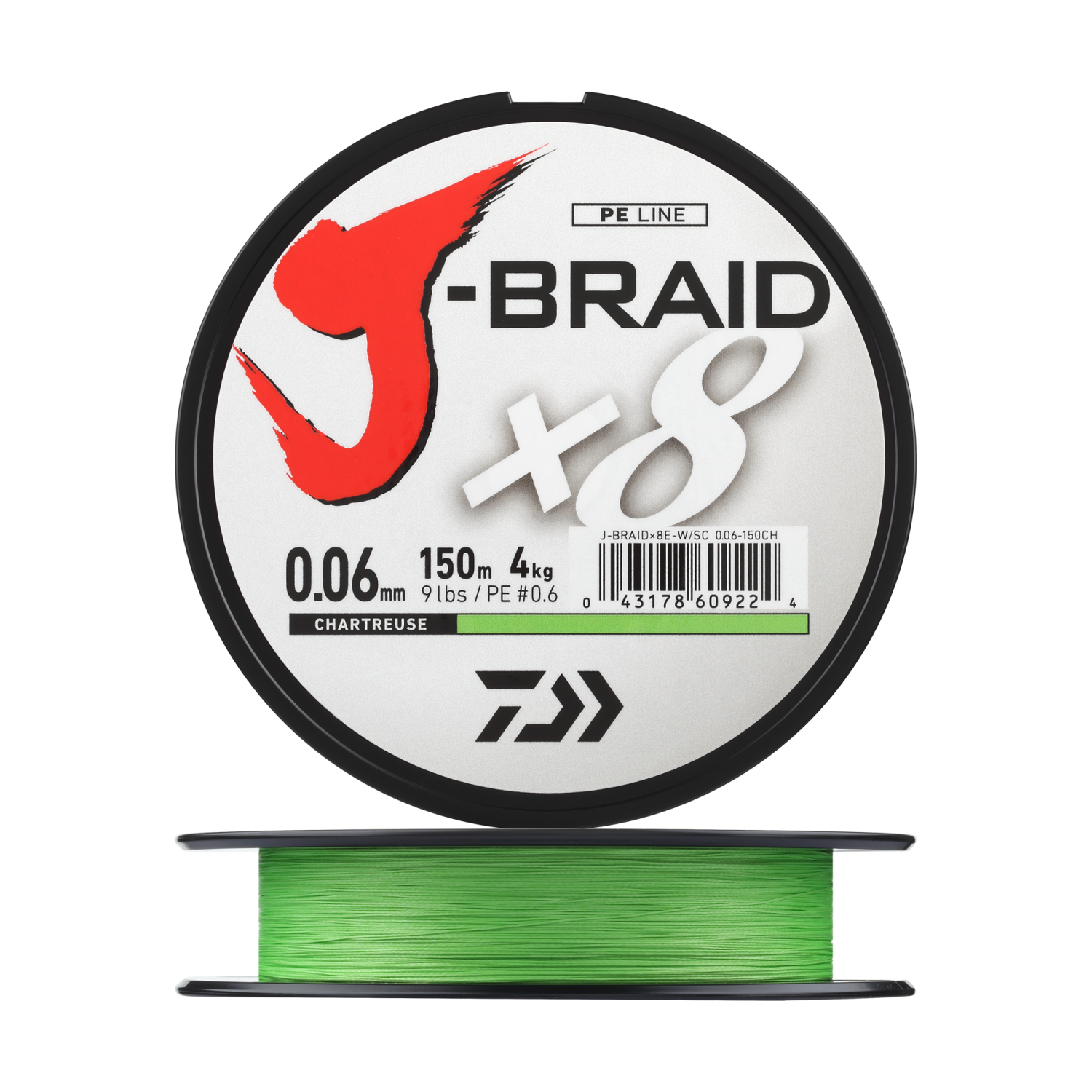 Шнур плетеный Daiwa J-Braid X8E-W/SC + ножницы #0,6 0,06мм 150м (chartreuse)