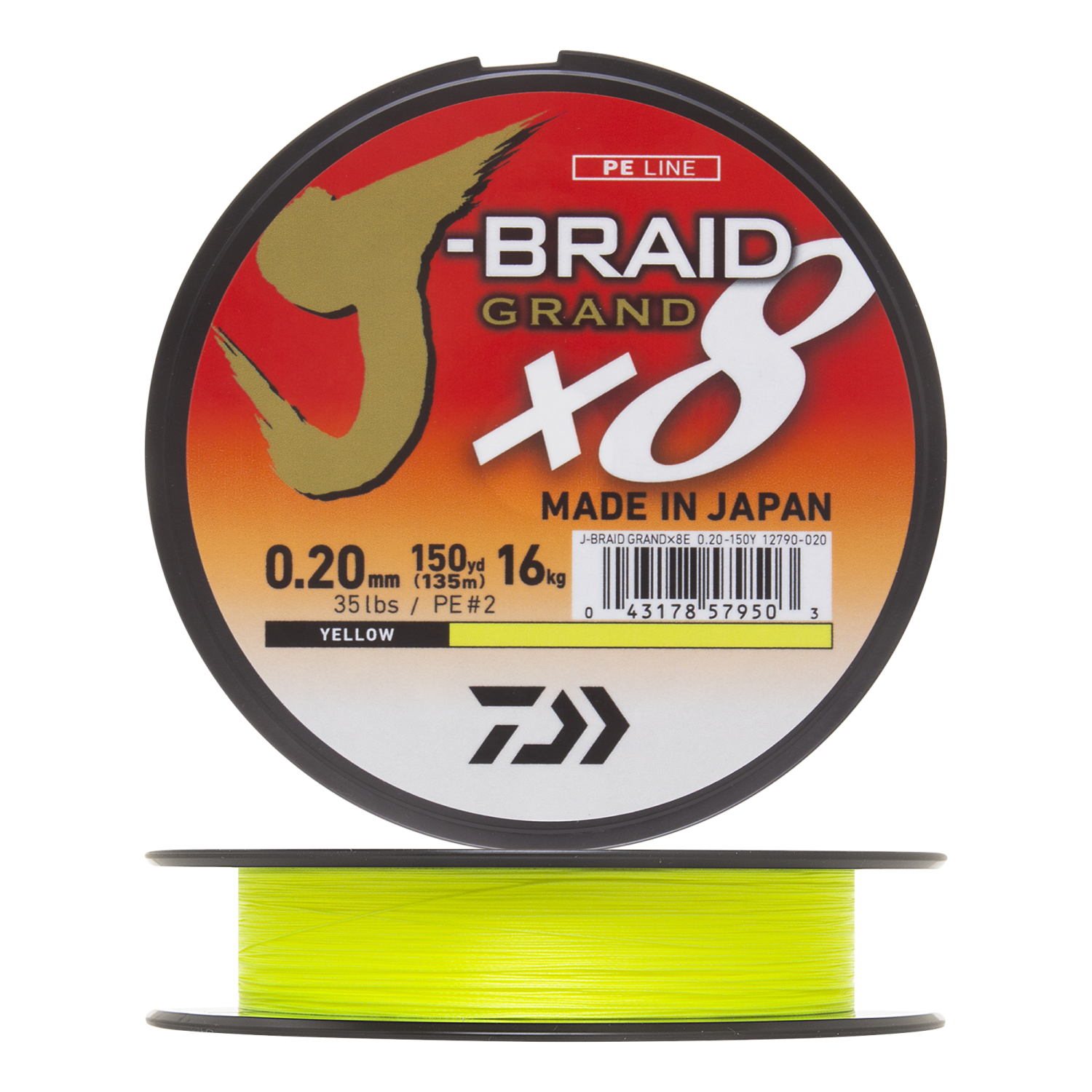 Шнур плетеный Daiwa J-Braid Grand X8 #2,0 0,20мм 135м (yellow)